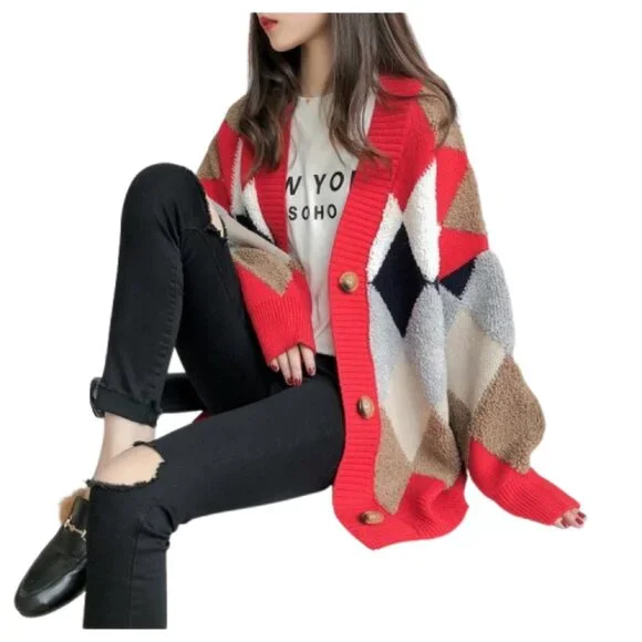 Geometric Pattern Button-Up Cardigan - Picture 8 of 10